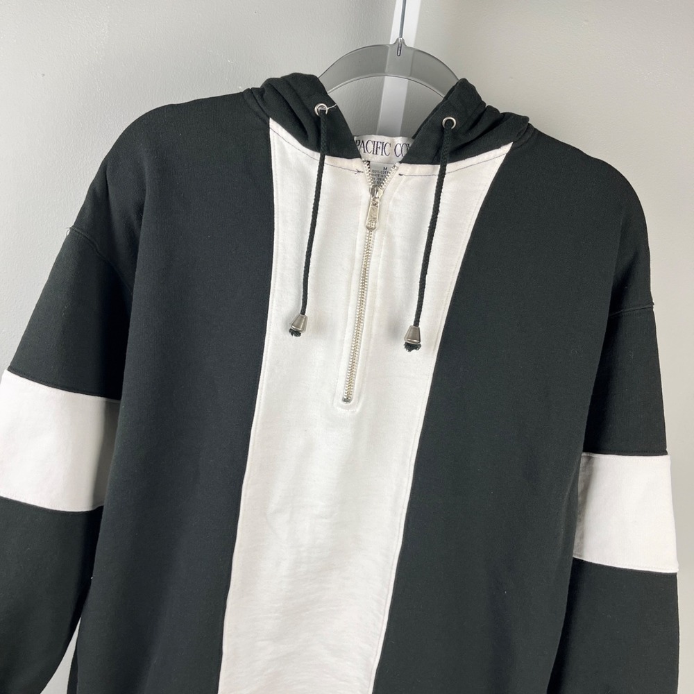 Pacific Cove Hoodie Sweatshirt Unisex M Black White 1/4 Zip Vintage 90s Pullover